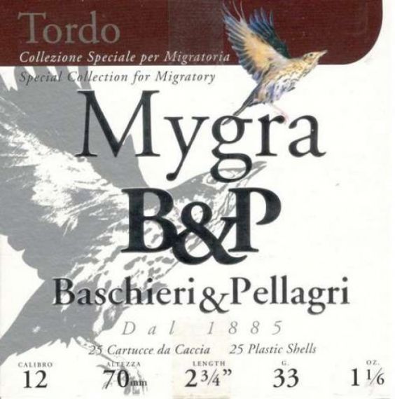 CARTUCHO BASCHERI & PELLAGRI MYGRA TORDO CAL. 12/70 33GRS